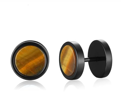 Boucles d'oreilles pour homme Noir Mendes Œil de tigre en acier inoxydable