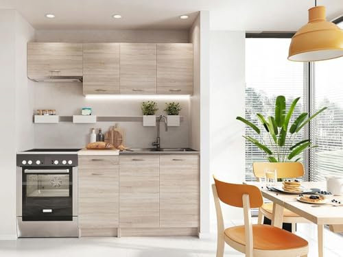 Generisch Küchenset Mela Küchenblock 180 cm Küchenzeile Küchenmöbel Komplett Einbauküche Sonome Eiche