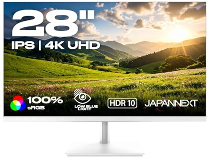 JapanNext Monitor Weiß 28 IPS 4K UHD (3840x2160) | HDR | Neigungsverstellbar Integrierte Lautsprecher VESA-kompatibel | 100% sRGB G-Sync/FreeSync | JN-IPS280UHD60F-P-W