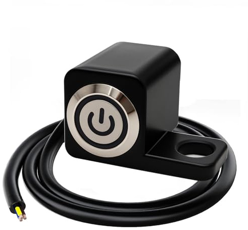 Gebildet Interruptor de Botón con Autobloqueo para Motocicleta ATV, LED Azul con Enclavamiento, 12-24V/5A, IP67 Resistente al Agua, Interruptores de Encendido y Apagado (Izquierda L)