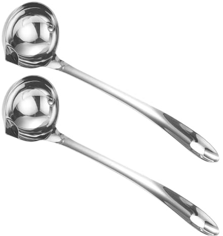 GOOHOCHY Mestolo da Zuppa con Beccuccio Versatore e Manico Ergonomico 2 Pezzi Separatore D'olio in Acciaio Inossidabile Facile da Pulire, per Cucina e Ristorante