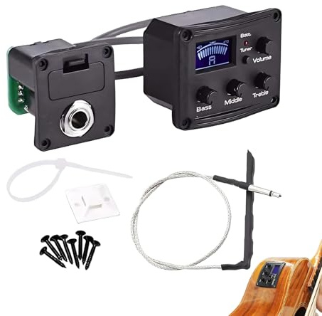 Tonabnehmer für klassische Gitarre, 3-Band-Tuner, Vorverstärker, LCD-Bildschirm, Piezo-Tonabnehmer für Akustikgitarre, für akustische Gitarre, Banjo, Bass, Mandolinensaiten