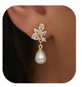 AOSWUD Orecchini di Perle da Donna Placcati Oro 14K,Orecchini a Forma di Foglia Delicati e Leggeri,Gioielli Eleganti Ipoallergenici per Sposa Matrimonio e Damigella d’Onore