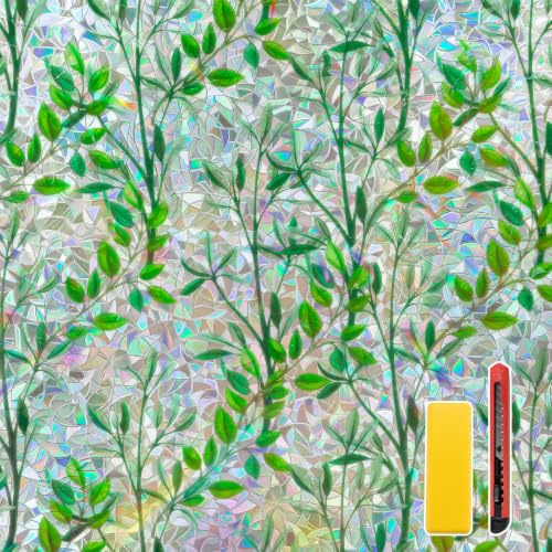 Niviy 3D Fensterfolie Blickdicht Regenbogen Effekt, Statisch Haftend ohne Kleber, UV-Schutz Sonnenschutz, Dekofolie mit Gras Muster für Fenster Küche Büro 75 x 200 cm | Statisch Haftend ohne Kleber, UV-Schutz Sonnenschutz Dekofolie mit Gras Muster für Fenster Küche Büro