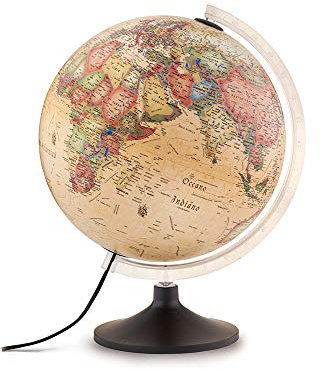 Tecnodidattica - Mappamondo Atmosphere Solid A, Luminoso, Girevole, cartografia Stile Antico e meridiano graduato, Diametro 30 cm