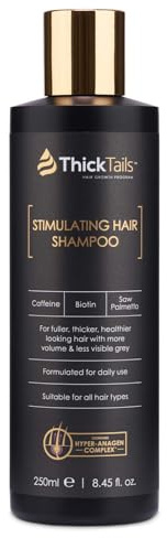 ThickTails Champú Crecimiento Capilar Mujer con Cafeína y Biotina – Cabello Visiblemente más Grueso y con Más Volumen – Sin Sulfatos, Sin Parabenos, Cruelty-Free – Apto para Cabello Teñido – 250 ml