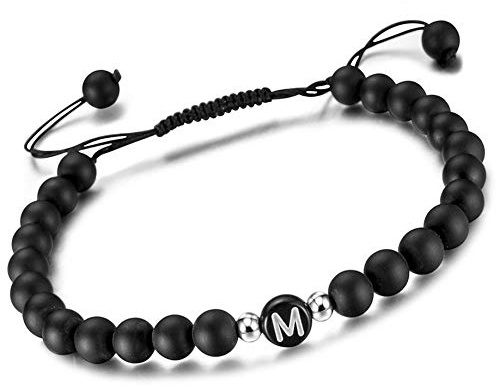 MY LUXERY Partnerarmbänder couple Namensarmbänder Buchstaben Armband | Partner Armbänder echte Edelsteine 6mm Onyx | Perlenarmband verstellbare geflochtene Schnur | Freundschaftsarmband