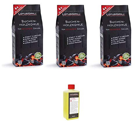 By LotusGrill - KIT Carbonella di Faggio Piccola (3 x 1Kg) + 1 confezione gel combustibile da 500 ml