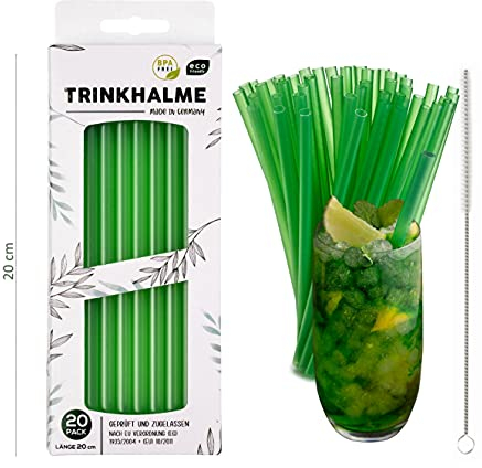 Premium Trinkhalme 20 Stück, 20 cm, Grün, made in GERMANY, wiederverwendbar & spülmaschinengeeignet mit Reinigungsbürste, ideal auch für Kinder (Grün, 20)
