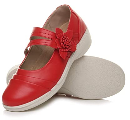 AJVANI Womens Ladies Wide fit Flat Grip Sole Padded Mary Jane Hook & Loop Comfort Shoes Size