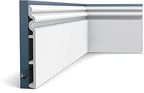 Orac Plinthe SX193 200 cm x 2,2 cm x 25 cm Polystyrène extrudé (HDPS) classique arrondi avec passage de câble prétraité