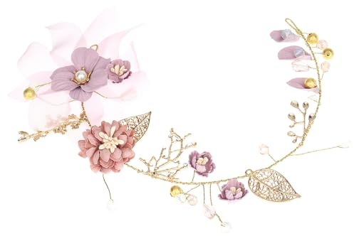 Voarge Haarschmuck für Hochzeit, Blumen, Haarreif, 1 stück (1er Pack), Erwachsene Damen, Frauen, Mädchen, Gold, Rosa
