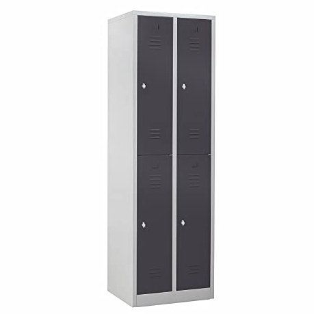 Schrank & Stuhl Spind – Metallspind mit 2 x 2 Abteilen 195 x 60 x 50 cm, Schließfachschrank mit Drehriegelvorrichtungen, Lieferung komplett montiert, Grau/Anthrazit