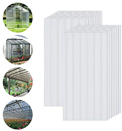 XMTECH 14 Stück Polycarbonat 10,25 m² Hohlkammerstegplatten, Transparent Doppelstegplatte Stegplatte Gewächshausplatte für Garten Treibhaus, UV-Schutz 60,5 x 121cm