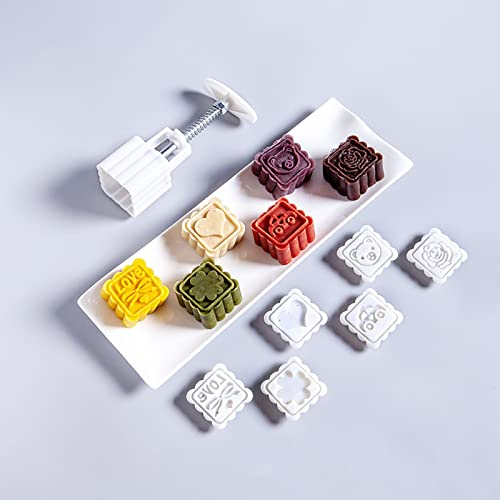YLWX Mooncake Pastry Mold Set, Hand-Pressure Moon Cake Molder, Baking Dessert Press, Square Cartoon Shapes Mooncake Mould (Shape : 50g 6 pcs A)