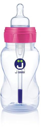 J Bimbi Biberon Classic Rosa - Biberon in PP (polipropilene) con cannula anticoliche, valvola antiotiti e tettarella in silicone medicale (330 ml, Rosa)