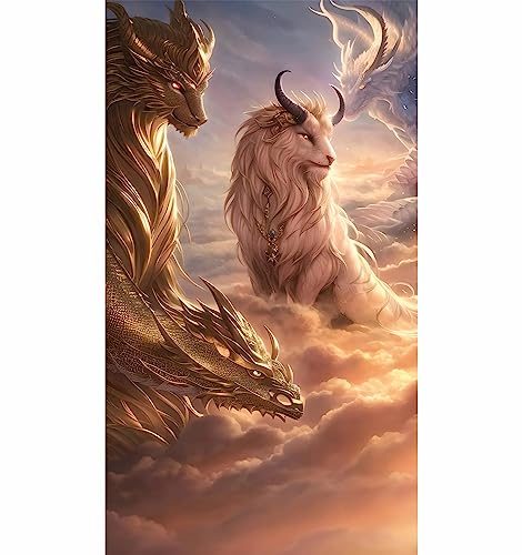 TWYYDP Puzzle 1500 Teile Erwachsene,Goldener Drache, Weißer Stier, Löwe, Monster Holzpuzzle,Unterhaltungsspielzeug für Die Ganze Familie