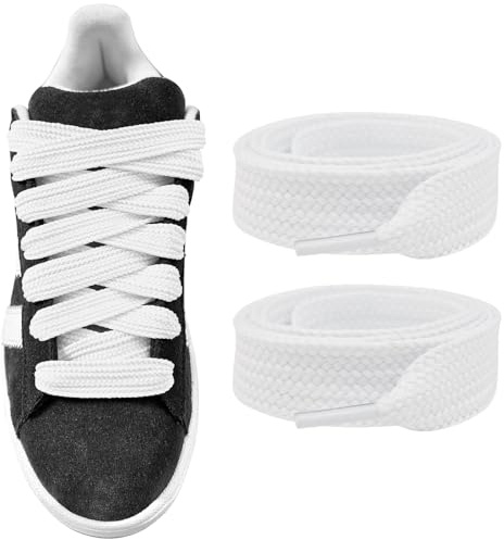 UamGlsob Lacci per scarpe spessi 15 mm per le scarpe da ginnastica Adidas Campus 00s, Larghi Piatti grasse Lacci di ricambio per scarpe Shoelaces Laces (White, 54/140cm)