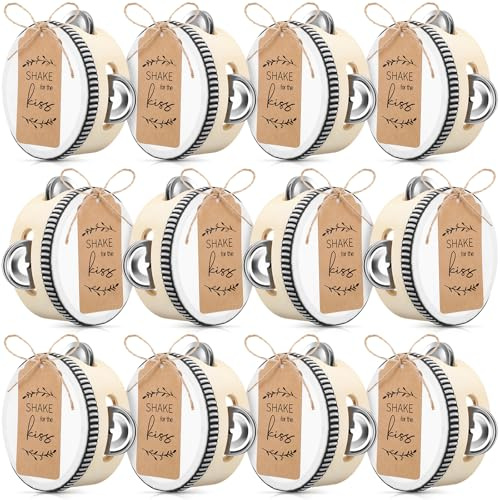 Boao 24 Sets 10,2 cm Hochzeits-Tamburine für Erwachsene, aus Holz, Hand-Trommelschellen mit Etiketten, Seil, Percussion-Geschenk, Musikinstrument für Kirche, Hochzeit, Party, Gastgeschenk