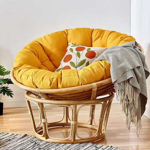 KIUGOP Papasansessel Kissen,Rund Papasan Sessel,Polster Für Papasansessel,Auflage,Polyrattan Sessel Hängesessel Kissen Papasan Stuhlkissen,Gelb,130x130cm