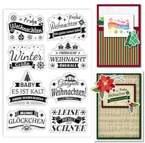 GLOBLELAND Silikonstempel Deutsche Frohe Weihnachten Klare Silikon Stampl Weihnachtsgrüße Weihnachtsstempel Frohe Weihnachten Clear Stamps für DIY Journal Scrapbooking Fotoalbum Kartenherstellung