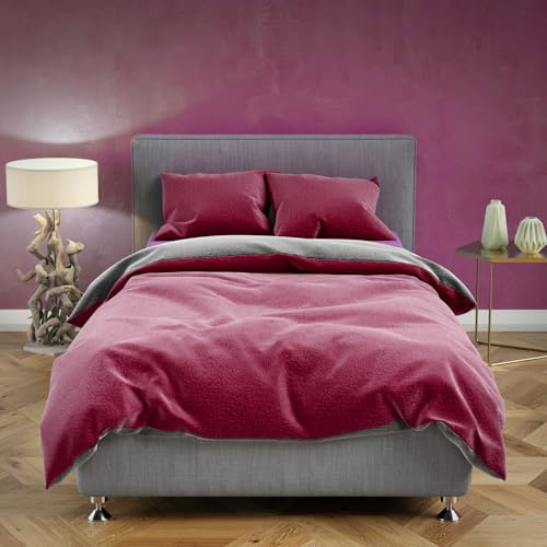 Leonado Vicenti Plüsch Teddy Bettwäsche 135x200 cm 2teilig Cashmere-Touch Garnitur Set Winter extrem warme Einfarbige Uni Garnitur kuschelig weich