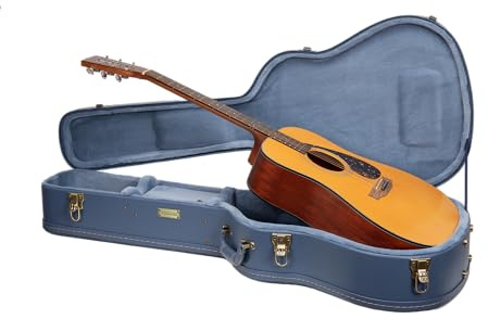 Crossrock Relief Series Dreadnought-Gitarrenkoffer für Gibson J-45 / Martin D-Style | geschnitztes rauchblaues Finish, monochrom, Blauer Samt-Innenraum, Schloss – Premium-Hartschale aus Holz