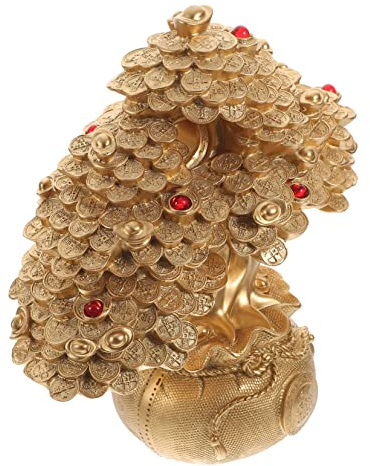 Cabilock Albero della Fortuna per Attirare Ricchezza e Prosperità Colore Oro in Resina e Cristallo Funzione Portafortuna Decorazione Bonsai per Casa e Ufficio