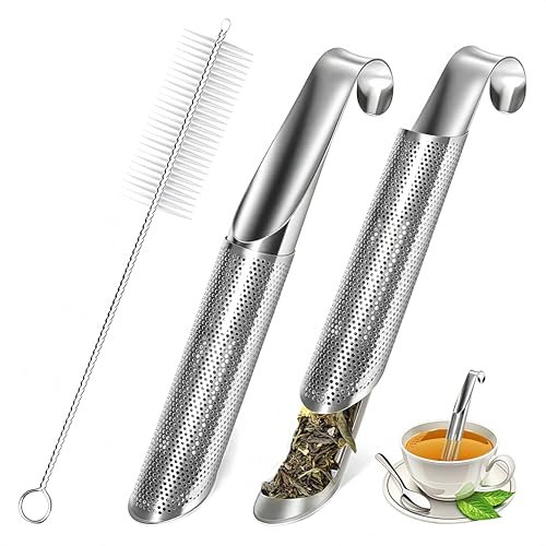 QHFlashbuy Infusor de Té Tubo 2Pcs Filtros para té de Acero Inoxidable,Reutilizable Colador de Té para té Suelto Infusores de Té,Filtros de Té para Tè de Hojas Sueltas y Especias