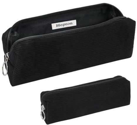 Hopton Federmäppchen Cord-Stoff,Mäppchen Teenager,Modische Federmappe | Portable Federtasche für Jungen und Mädchen,Stiftemappe,Schulmäppchen Pencil Case für Teenager Schule,Büro,Zuhause(Schwarz)
