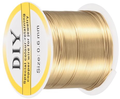 QUARKZMAN 0,6 mm/22 Gauge koppartråd för smyckestillverkning, 1 rulle hantverksmässig oxidationsskyddad pärlråd för smyckestillverkningstillbehör gör-det-själv (ljusguld) – 39 m