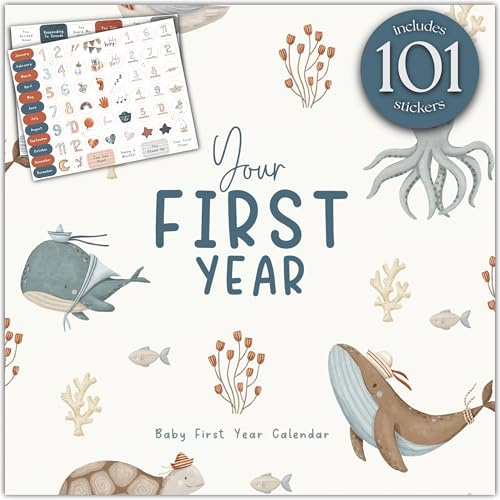 Erinnerungsbuch für das erste Jahr & 1. Jahreskalender mit 100 Aufklebern | Baby erstes Jahr Kalender mit Aufklebern & Kalender für das 1. Jahr, Baby Tracker