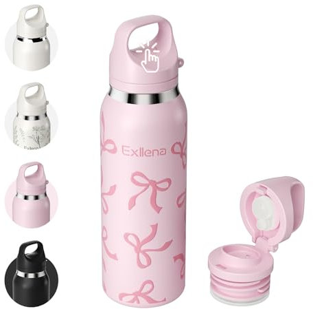 Exllena Borraccia Termica 650ml con Design Apertura Rapida–Bottiglia Termica Slim 100% A Tenuta Stagna, Ideale per Sport e Palestra, Viaggio...(Fiocco Elegante)