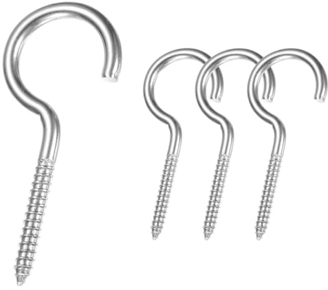 M METERXITY 4-Pcs Hooks Screw, M3 304 Acier Inoxydable Lourd Pitons À Vis Auto-Taraudeuse Pour Meubles En Bois/Accrochage D'œuvres D'art/Sécurisation De Câbles, attaches De Plafond [Silver]
