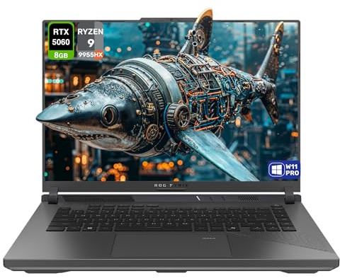 ASUS ROG Strix G16 Gaming Laptop, AMD Ryzen 9-9955HX, 32 GB DDR5 RAM, 2 TB PCIe SSD, 16 WUXGA (1920x1200) 165Hz Display, Nvidia G-Force RTX 5060, tastiera RGB a 4 zone, W11 Pro, Grigio Eclipse
