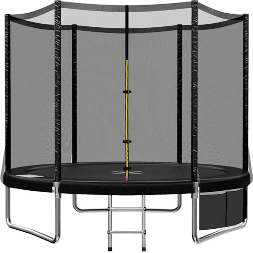 TRIUMPHKEY Trampolin Outdoor Kinder Ø 228cm, – Gartentrampolin mit Sicherheitsnetz, Leiter & Randabdeckung – Kindertrampolin Indoor & Outdoor – Belastbarkeit 50 kg – Schwarz