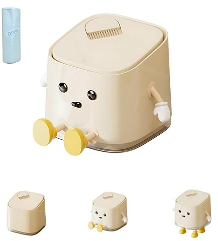 AIWE7D Desktop Mini Trash Can with Lid and Brush, Small Desktop Trash Can for Desk, Bathroom, Bedroom, Kitchen, Car, Office Square Waste Basket Small Garbage Can Hidden Bag Garbage Bin(Sitting)