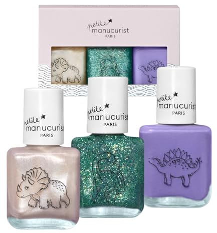 Manucurist Kids Wasserbasiertes Nagellack Kinder -Set Wild Life – 3 Nagellacke: Weiß, Glitzergrün, Lila – Kinderschminke bis 3 Jahre - Geschenke Weihnachten - Nagelset - Geschenk Mädchen 7 Jahre