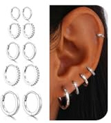 JUANKIKI 5 Paar Creolen Silber 925 Für Damen Kleine Ohrringe Silber 925 Creolen Ohrringe Set Für Mehrere Piercings