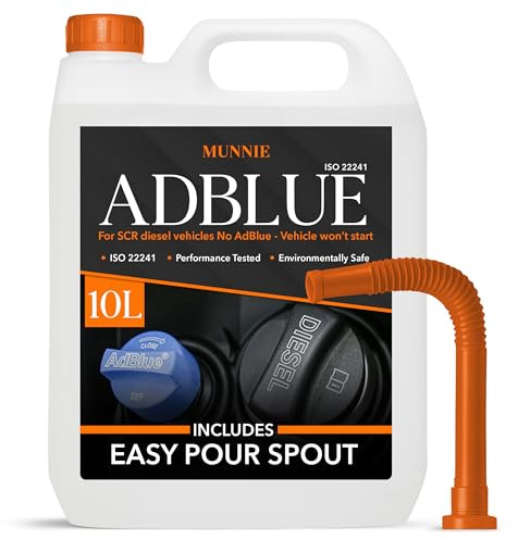 Munnie AdBlue 10 Litres with Nozzle – Premium Diesel Exhaust Fluid Additive for Cars, Vans & Trucks – Ad Blue Liquid for Diesel Engines ISO 22241 Compliant DEF for Emission Control & Cleaner Driving