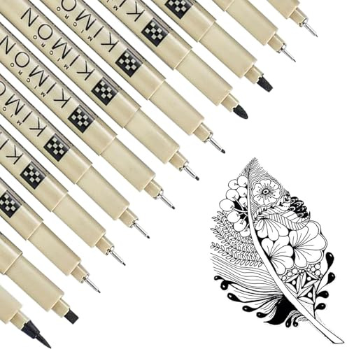 Hyleon 12PCS Fine Liner Pens Black, Black Fineliner Pens – Micron Pens with 12 Line Widths for Art Sketching, Anime, Manga, Scrapbooking, Technical Drawing & Illustration(size 0.2-3mm)