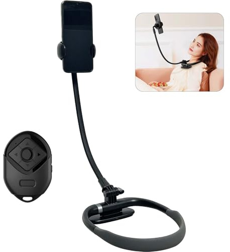EWENYS Soporte de cuello alargado con mando a distancia para teléfonos, soporte flexible para teléfono móvil de 40 cm, soporte para selfie, soporte para selfie, grabación de vídeo de mano, soporte