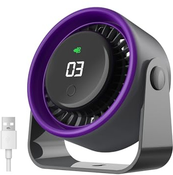 VOXON USB Desk Fan, Small Personal Table Fan with 4 Speeds, 100° Rotatable Head, Plug & Play, Silent Cooling Fan with 1m Cable for Desktop Home Office Bedroom, Purple
