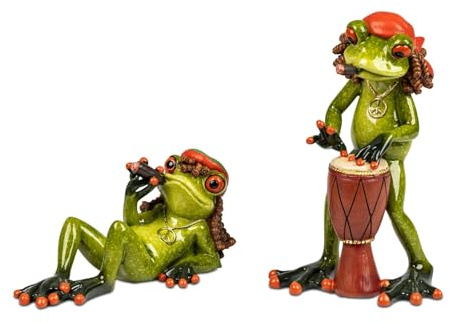 formano 2er Set Dekofigur Reggae Frösche V2 Handbemalte Dekofiguren aus Polyresin glänzend - Lustige Wohnzimmerdeko & Musikmotiv - Serie Froschhausen