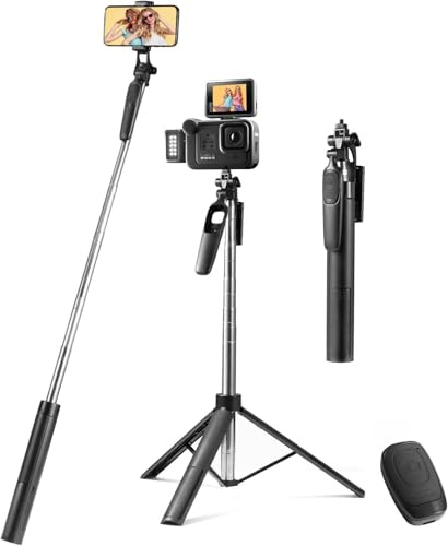 Vinabo Perche à Selfie Bluetooth 3 en 1, Trepied Smartphone, 160CM Perche Selfie Rétractable, Stabilisateur Smartphone avec télécommande Amovible et Rotation à 360°, pour iPhone, Galaxy, Huawei