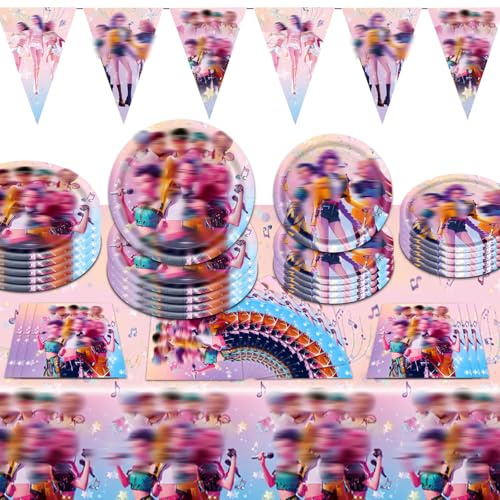 53 Pièces Huntrs Ensemble de Vaisselle d'Anniversaire pour 10 Invités, Huntrs Vaisselle de Fête, Ensemble de Vaisselle pour Enfants, Comprend une Assiette, Nappe, Serviette en Papier