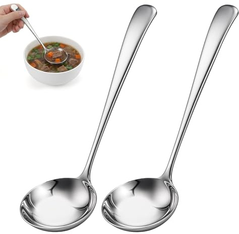 JJUNW 2 Pcs Small Silver 7.9 Inch Gravy Soup Ladle, Stainless Steel Sauce Ladle Soups Spoons, Kitchen Utensil For Spooning Gravy Sauce Soup