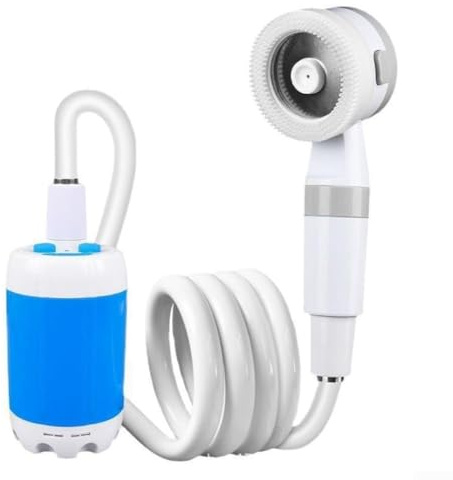 Portable Camping Shower Pump, Rechargeable Outdoor Shower Head with Hose, for Hiking Travel Car Wash Pet Cleaning, Battery Powered Water Sprayer Kit White 17cm