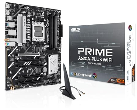 ASUS Prime A620A-PLUS WiFi AMD ATX Motherboard, DDR5, WiFi 6, 1Gb LAN, PCIe 4.0, 2X M.2, DisplayPort, HDMI, 2X USB-C 5Gb