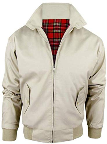 Stylo Online Mens Vintage Harrington Jacket Adults Unisex Boys Ladies Womens Classic Retro Scooter 1970's Bomber Mod Skin Tartan Lining Coat Top Size XS-5XL - Beige L